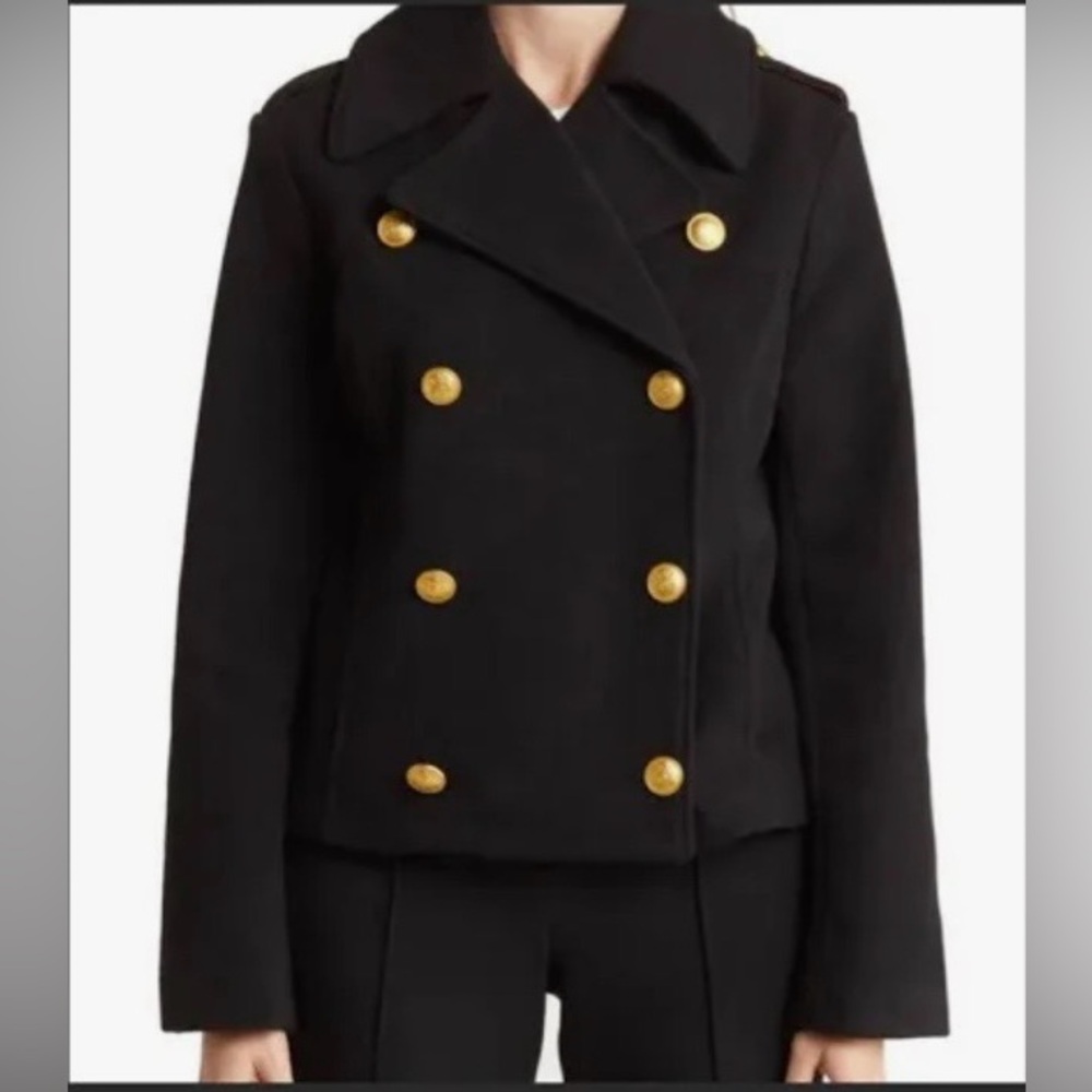 Rebecca Minkoff Black Pea Coat with Gold Buttons